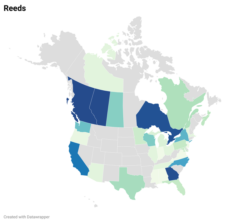 Map of reed orders – Dan Waldron Oboe Reeds