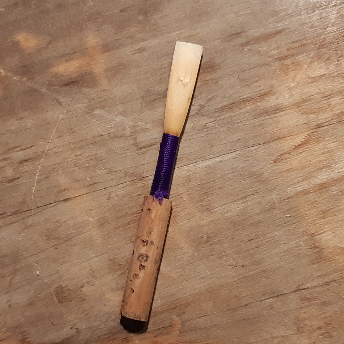 one oboe reed with purple thread